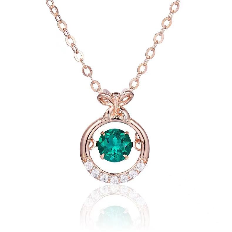 圆形培育祖母绿S925银镀白金金项链0.5CT