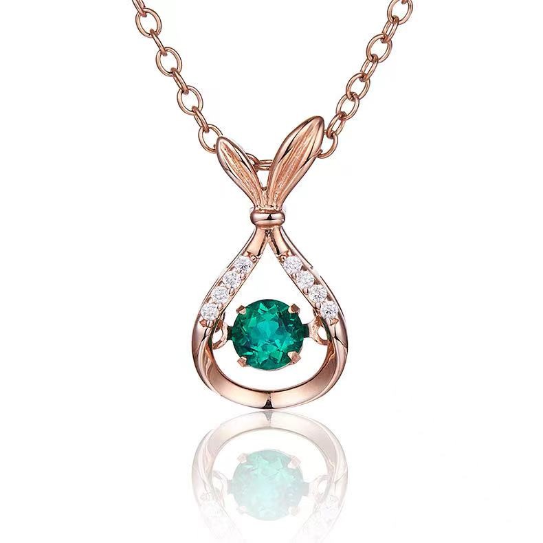 圆形培育祖母绿S925银镀白金金项链0.25CT